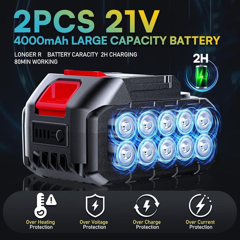 Vkdemer مُعزز مُلمع السيارة اللاسلكي مع بطارية 21V 2×4000mAh، مجموعة مُلمع بدون فرش 6 إنش، مُلمع مداري 600W مع 6 سرعات متغيرة لتفاصيل السيارة، تلميع وإزالة الخدوش - Image 2